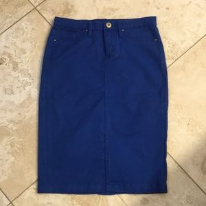 BlankNYC Cobalt blue pencil skirt with jean styling